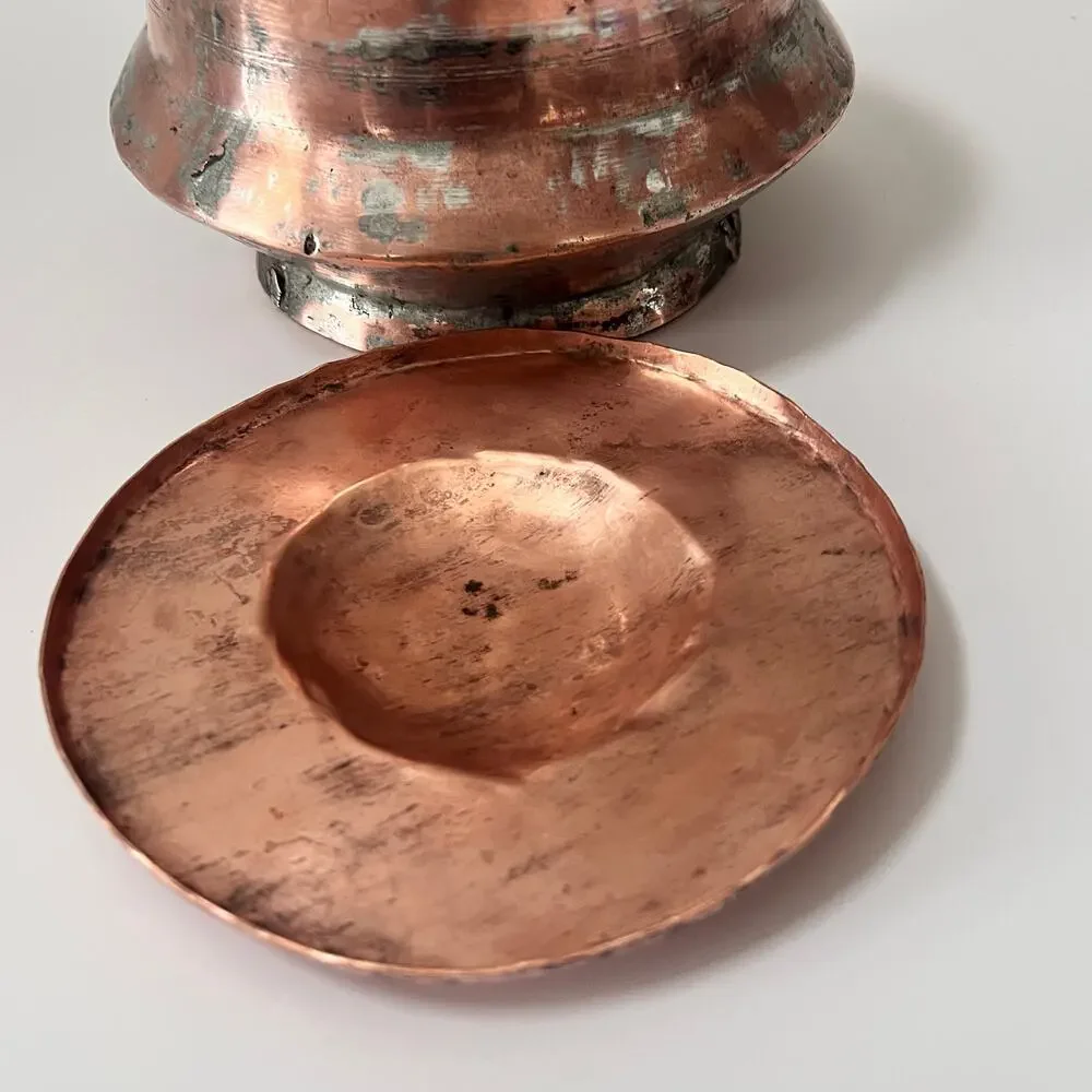 Vintage Hand Hammered Copper Cooking‎ Pot w Lid Rustic Farmhouse Primitive Decor